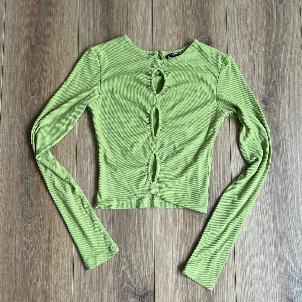 green cut-out long sleeve